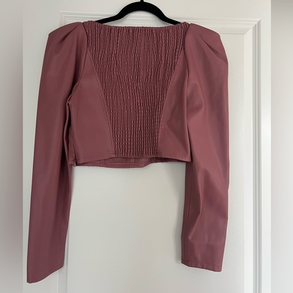 Zara Faux Leather Mauve Pink Quilted Scrunch Long Sleeve Crop Top Size Medium - Picture 6 of 6